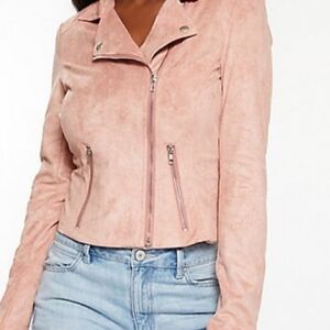 Charlotte Russe Women's Pink Faux Blush Suede Motorcycle Style Jacket Sz M Coat